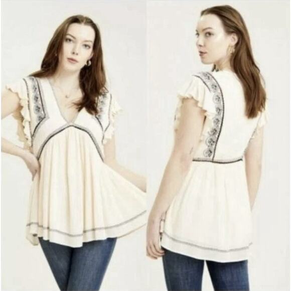 Free People Falling Water Embroidered Boho Peasant Tunic Festival Cottage Size M - Picture 4 of 8